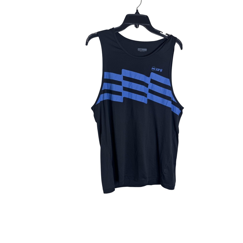 Janji Tank Top Mens Large Black Blue Graphic Running Singlet Athletic Top